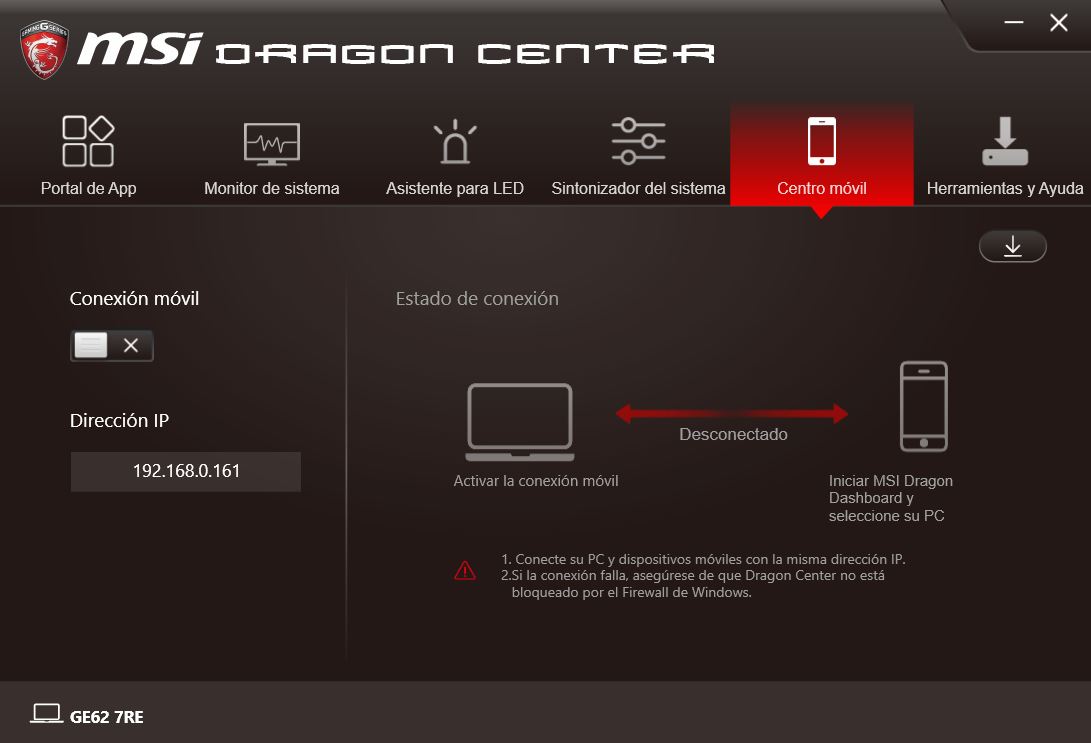 MSI DRAGON CENTER GE62 7RE 5