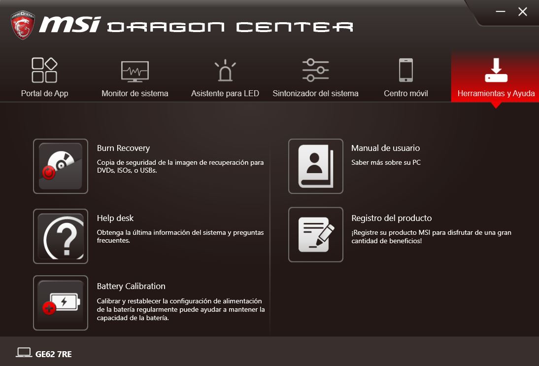 MSI DRAGON CENTER GE62 7RE 6