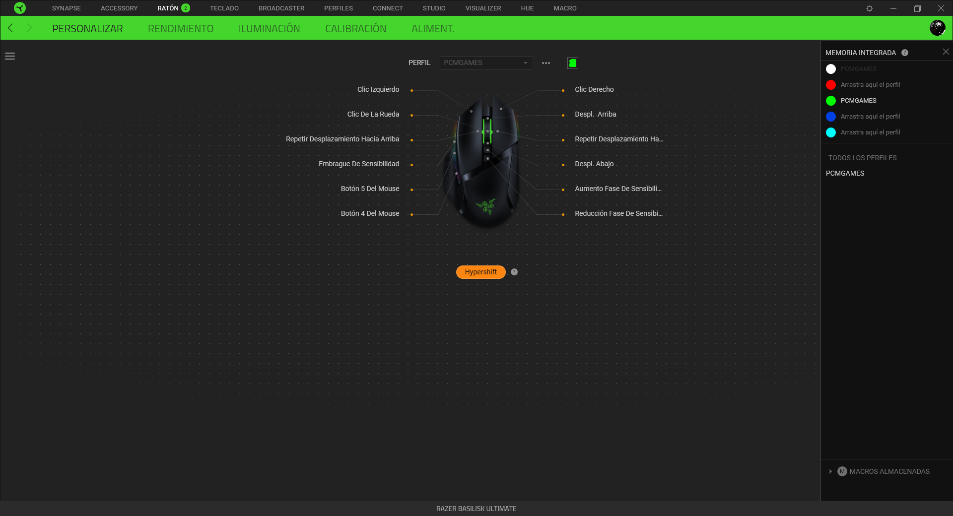 Razer Basilisk Ultimate Análisis Razer Synapse 2