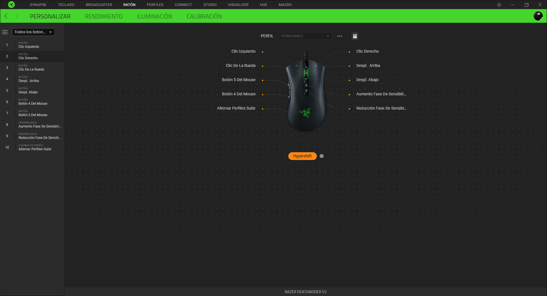 Razer Deathadder V2 Análisis Razer Synapse 1