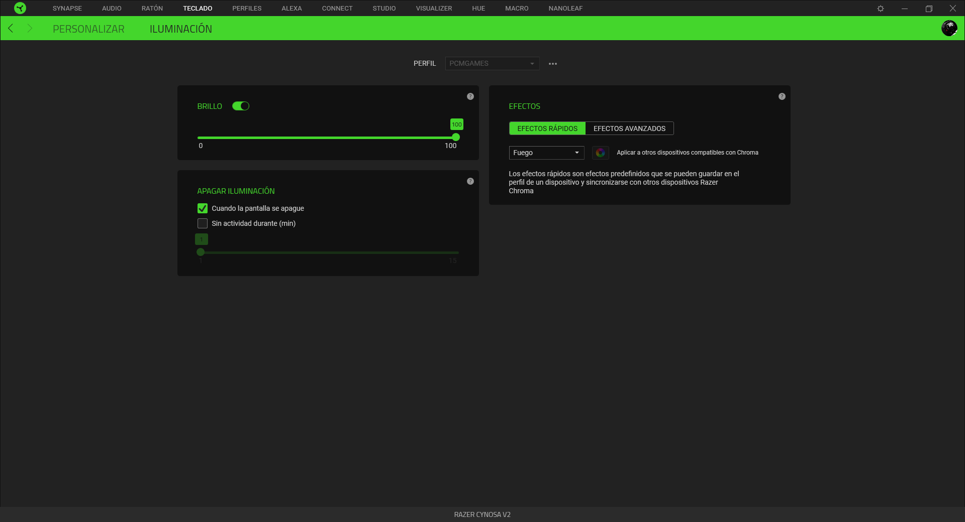 Razer Cynosa V2 Análisis Razer Synapse 3 2