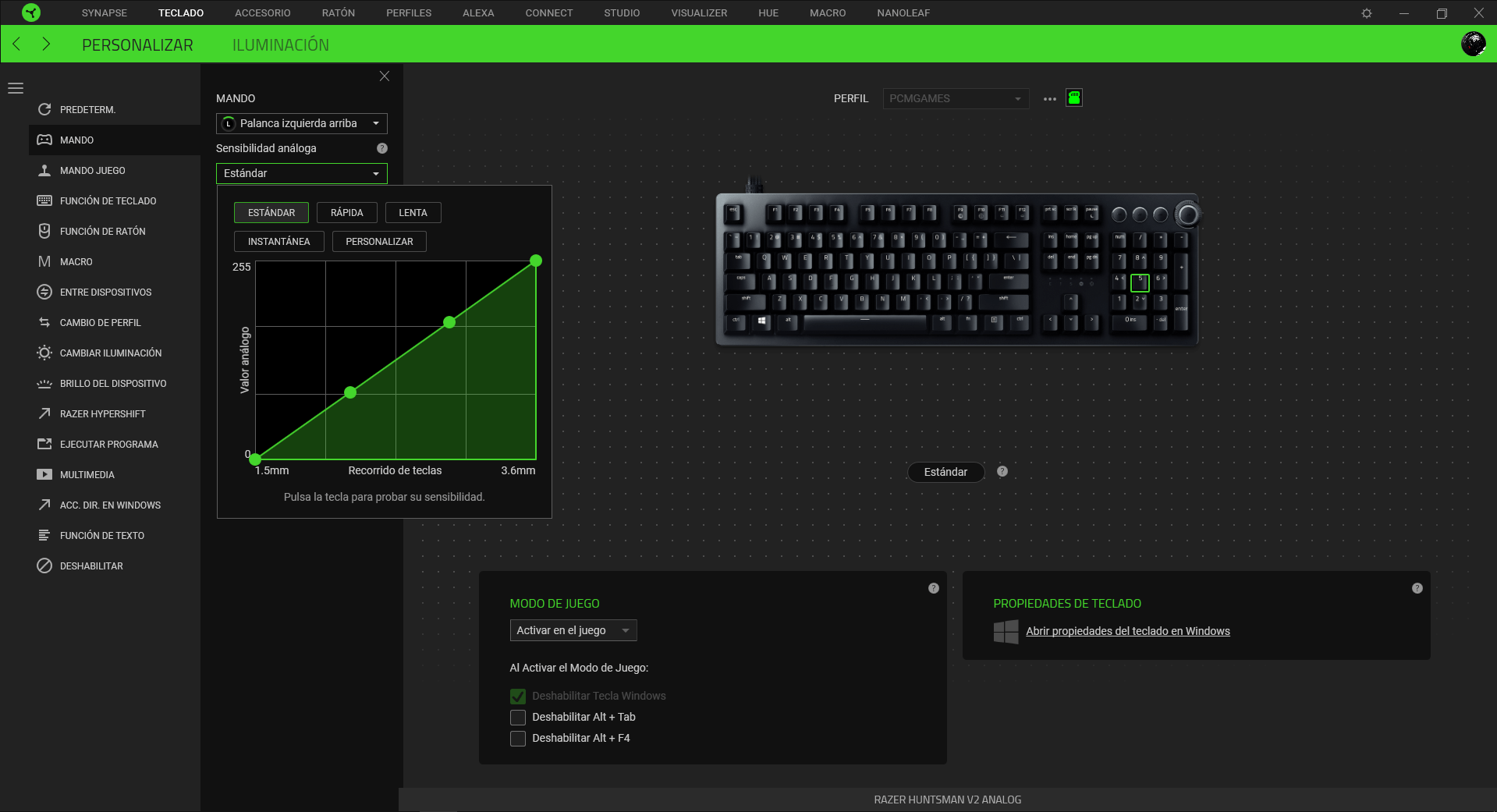 Razer Huntsman V2 Analog Analisis Razer Synapse 10